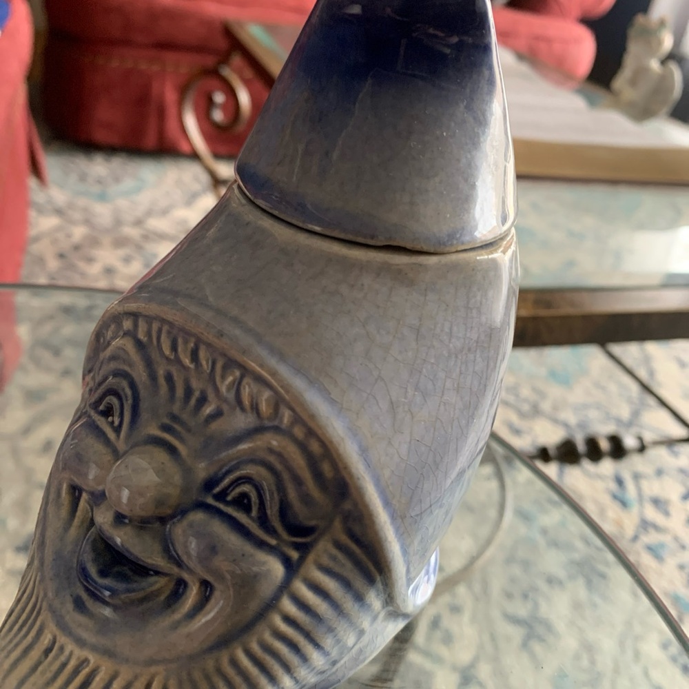 West Germany Blue Gnome Head Smiling Happy Figurine With Lid Kitchen Sugar Candy - Picture 5 of 12
